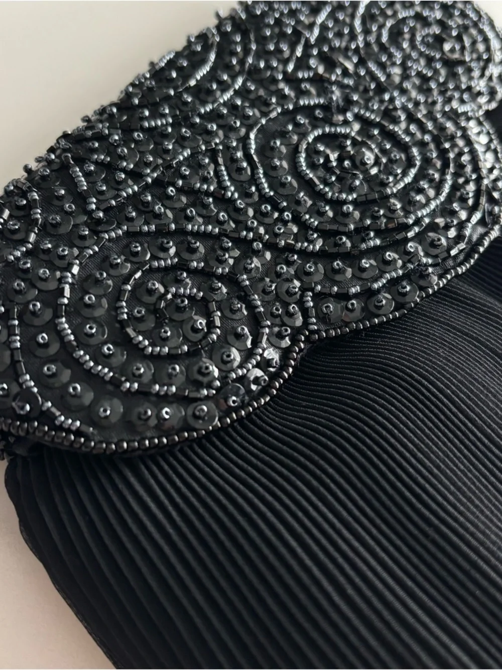 Genie Black Beaded Evening Shoulder Satin Bag Mini Black